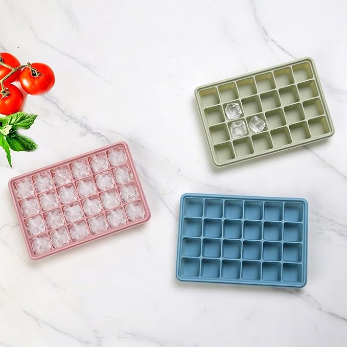 Silicone Ice Cube Trays with Lid, Set of 3, Easy Release Ice Molds, Reusable and Stackable Ice Trays for Freezer for Cocktail, Whiskey, Baby Food, BPA Free (Multicolour 3 Pack) - Image 2