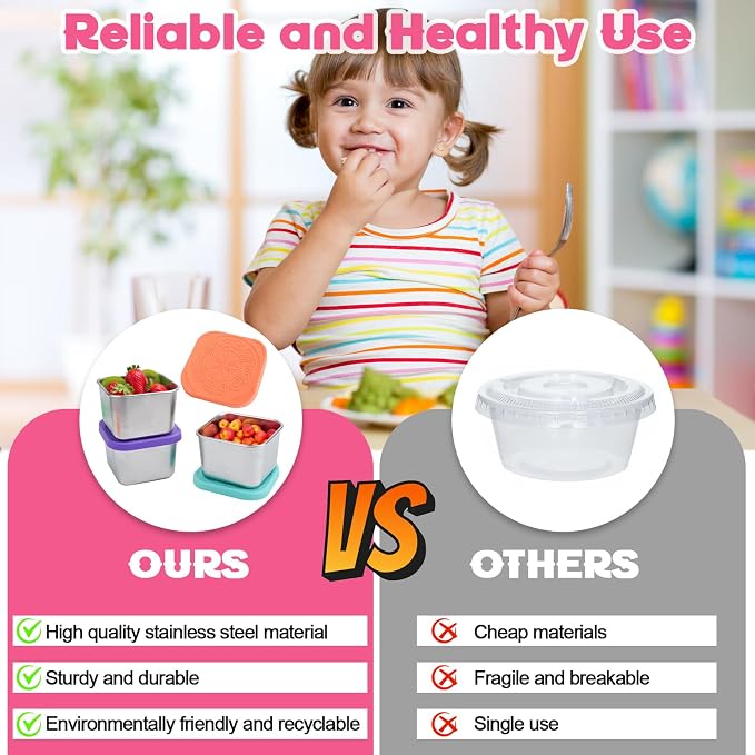 Pack of 6 Stainless Steel Small Food Containers, 180 ml Stackable Snack Pots with Leak-proof Silicone Lid, Reusable Food Storage Containers, Snack Boxes for Snack, Salad, Dressing - Image 5