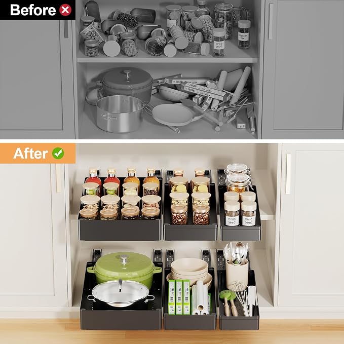 Delamu 3 Pack Pull Out Cabinet Organizer, 15.7" Deep Pull Out Drawers for Cabinets, Slide Out Drawers for Kitchen Cabinets, Bathroom Cabinet Organizer, Pantry (Black) - Image 7