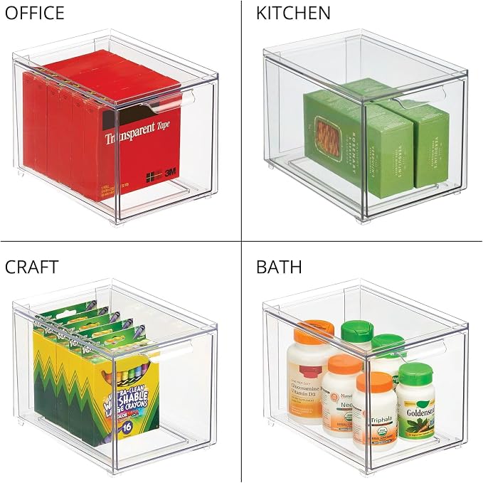 mDesign Plastic Closet Organizer Bin w/Pull Out Drawer - Slim Stackable Storage for Closet - Organization for Accessories, Bags, Totes, Small Linens, and More - Lumiere Collection - 2 Pack - Clear - Image 7