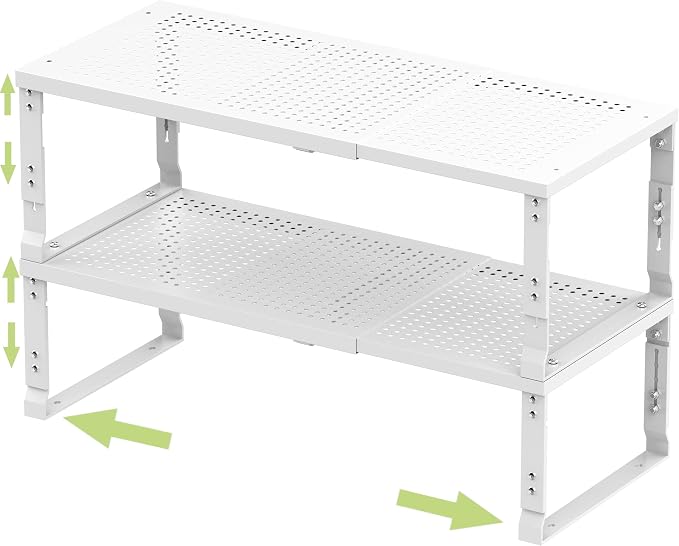 Jojocross Adjustable Expanable Stackable Spice Rack Shelf Pantry Storage Organizer for Kitchen Cabinet,Countertop,Bathroom and More.Space is no Longer Limited(2Packs/White/Medium) by JOJOCROSSHIGHQUALITYLIFE