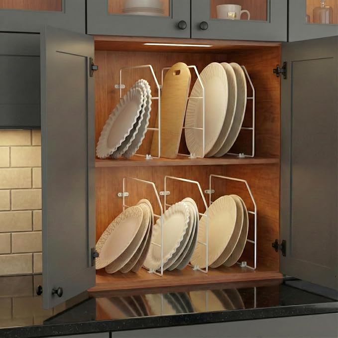 Baking Sheet Organizer Set of 6, 17"x13" Vertical Tray Dividers for Kitchen Cabinets, White Metal Cabinet Divider, Metal Wire Storage for Pans, Baking Trays and Cookware - Image 2