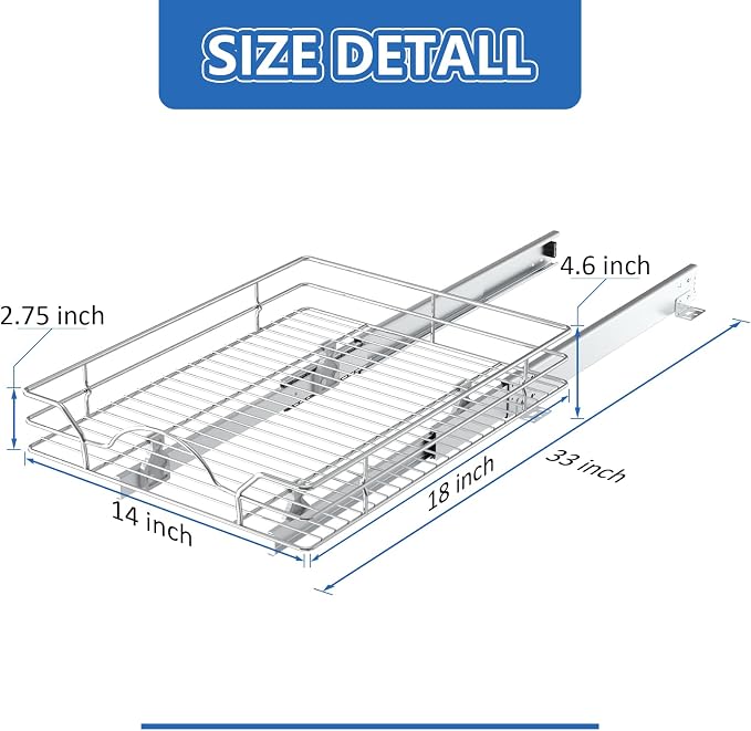 ROOMTEC Pull Out Cabinet Organizer - 14" W x 18" D, Slide Out Storage Shelves, Fits 15.5" Opening - Image 3