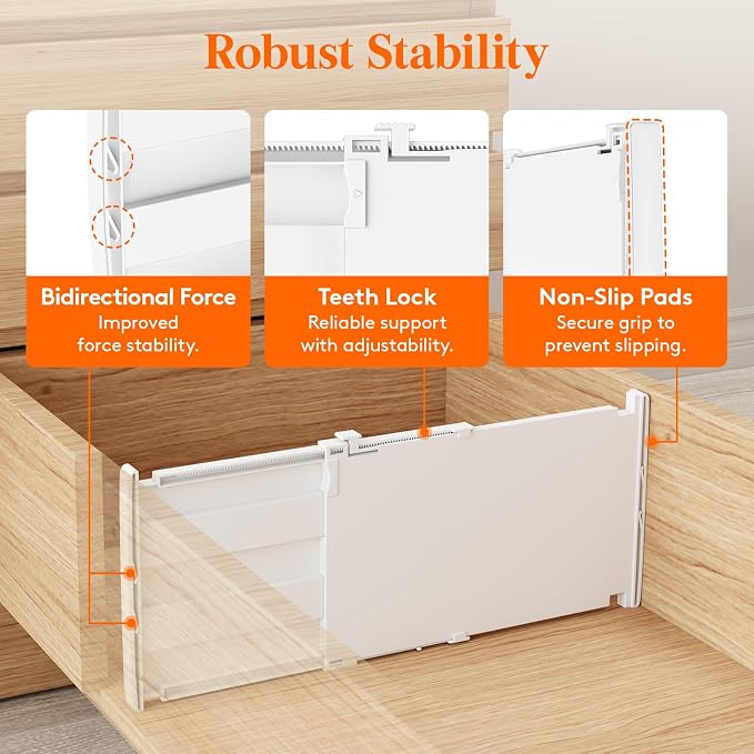 Lifewit 8" Tall Drawer Dividers, Adjustable Deep Drawer Organizer Clothes | 6 Pack 13.8"-22.2" Expandable White Plastic Separators for Dresser, Kitchen, Cabinet, Closet, Office Organization & Storage - Image 4