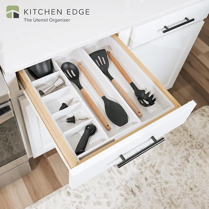 Utensil & Junk Drawer Organizer, 10.5-19 in, White Bamboo | Food-safe contract grade, 100% sustainable wood, non-slip, adjustable - Image 2