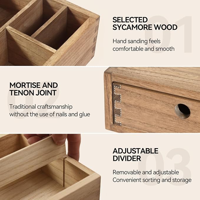 KIRIGEN Wooden Coffee Station Organizer with Drawers, K Cup Holder, Brown | 2 Piece Solid Wood Set Storage Box Holds 40+ Pods, Tea Bags, Sugar with Modular Storage for Counters and Coffee Bars - Image 5