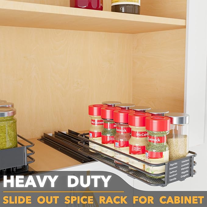 SpaceAid Pull Out Spice Rack Organizer for Cabinet, Heavy Duty Slide Out Seasoning Kitchen Organizer, Cabinet Organizer, with Labels and Chalk Marker, 4.5" W x10.75 D x2.5 H, 1 Drawer 1-Tier - Image 2
