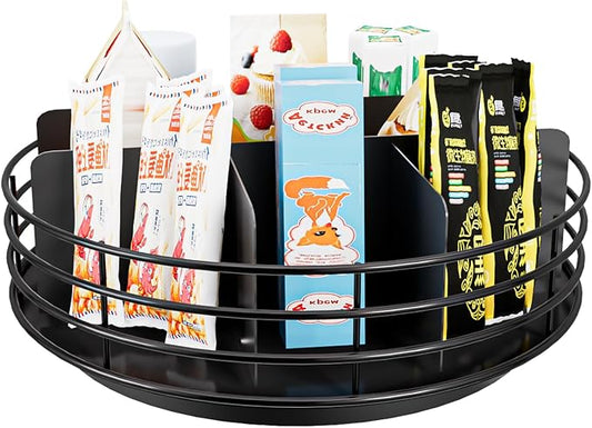 Snack Organizer - Versatile Snack Storage, Lazy Susan with Convenient Grab-and-Go Design, Metal Snack Holder for Home, Office, Breakroom, 11.85" L x 11.85" W x 4.17" H (Matte Black) by NANAGIFTREE