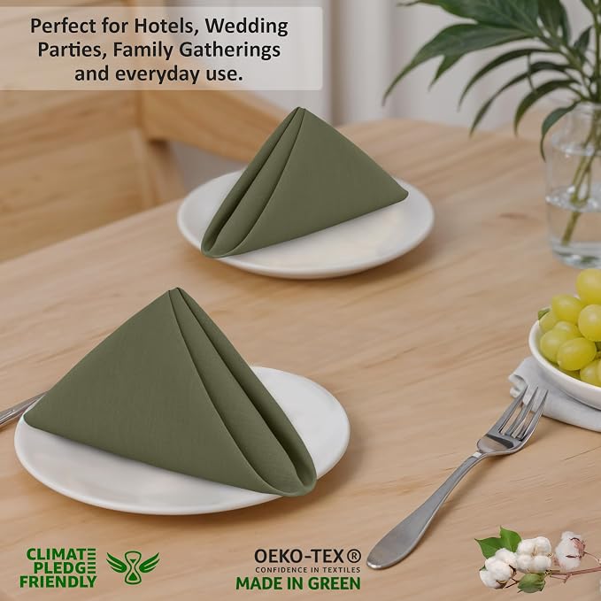 Ruvanti Cloth Napkins Set of 12, 18x18 Inches, 100% Cotton, Washable, Soft & Absorbent, Perfect for Wedding, Christmas, ‎Thanksgiving Dinners - Capulet Olive - Image 7
