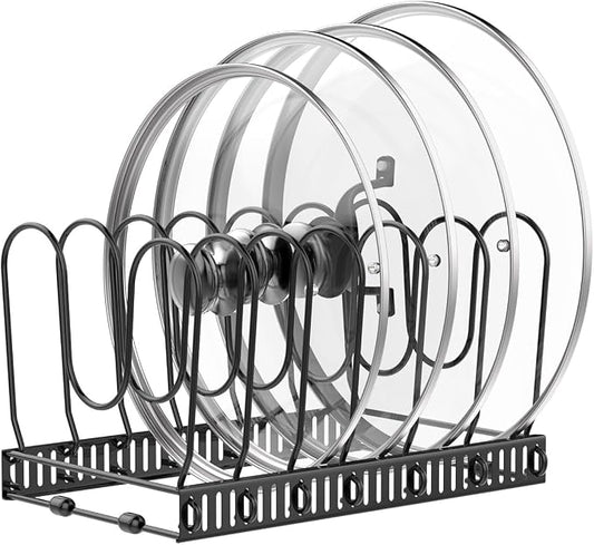 Housolution Pot and Pan Lid Organizer Holder Storage Rack, Black | 7 Adjustable Dividers, Sturdy Metal Construction, Easy Assembly by Housolution