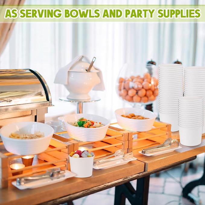Fulmoon 100 Pack Paper Soup Containers with Lids Disposable Paper Food Containers with Vented Lid Kraft Ice Cream Cake Dessert Cups Soup Bowl for Party Hot Food Fruit Microwave(20 oz,White) - Image 5