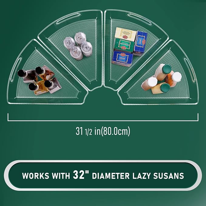Lazy Susan Cabinet Organizer Bins for 26"/ 28"/ 32" Diameter | Corner Organizer, Plastic Cabinet Storage Bin, 1/8 Wedge - Food Safe, BPA Free, with Non-Slip Pads (for 32" Diameter, 4 Pack) - Image 2