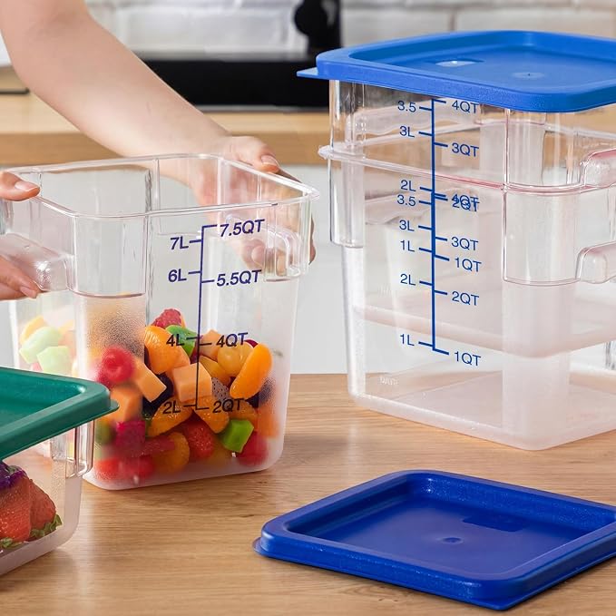 Lallisa 4 Pcs 8qt & 4qt Clear Food Storage Containers with Lids Handles and Scales, Stackable Plastic Square Food Storage Containers for Dough Proofing Baking Kitchen Restaurant(Blue) - Image 4