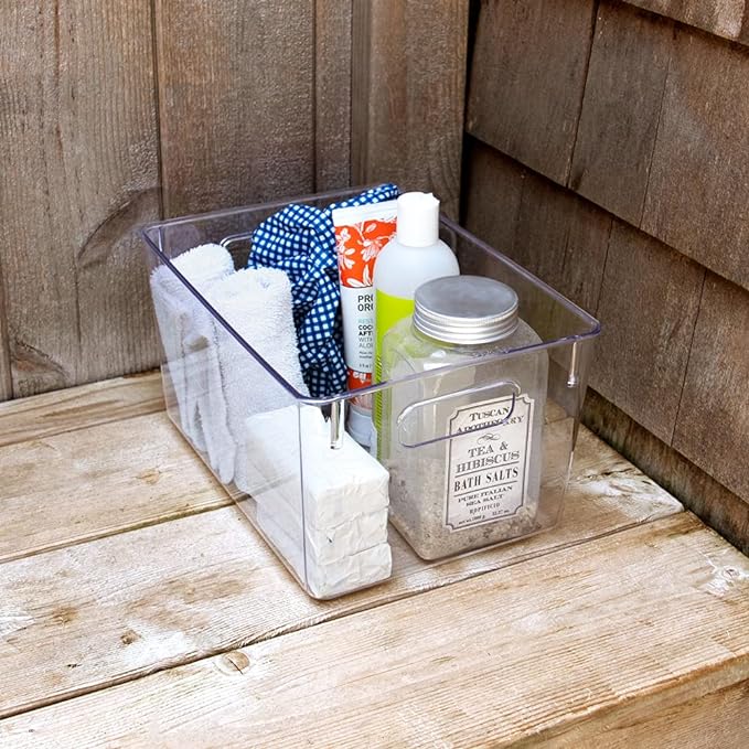 Isaac Jacobs 3-Pack Medium Clear Storage Bins with Handles | Plastic Organizer for Home, Room, Office, Fridge, Kitchen/Pantry Non-Slip Container Set, Food Safe, BPA Free (3-Pack, Medium) - Image 5