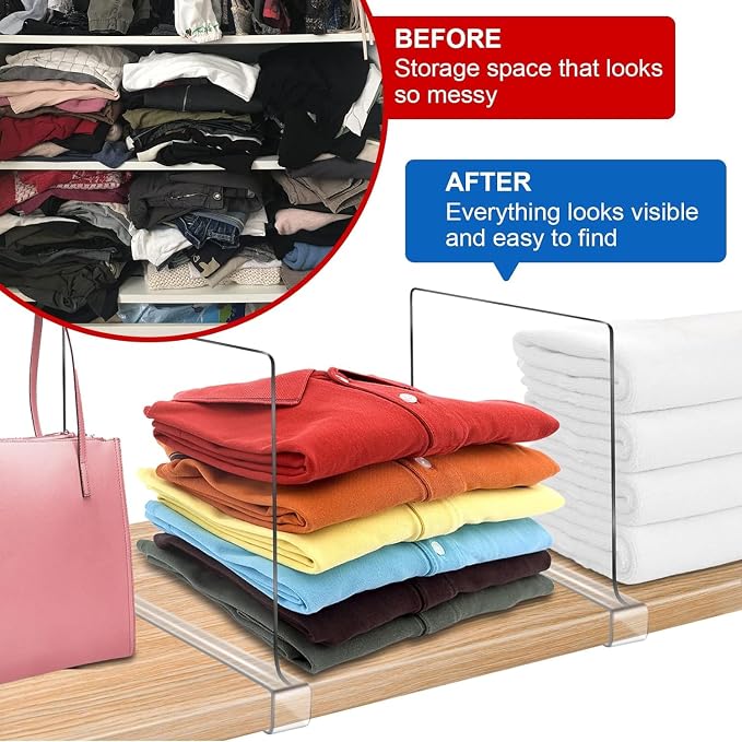 11 Inches Tall [Extra Tall Version] Shelf Dividers for Closet Organization and Storage, 8 Pack Purse Organizer for Closet Acrylic Bookshelf for Organization, Perfect for Sweater Shirts Handbags - Image 5