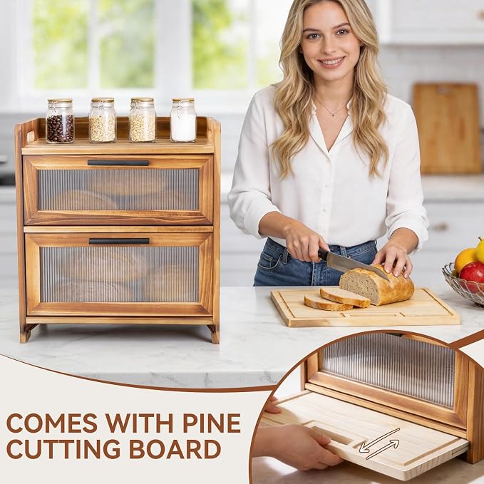 USION Bread Box for Kitchen Countertop (Brown-002) - Image 4
