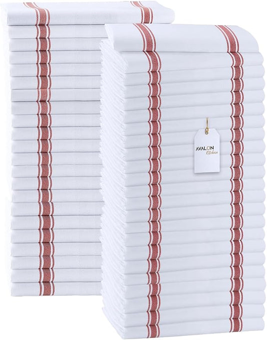 Dish Towels 45 Pack Red Stripe 100% Cotton Kitchen Towel 15x25 Inch Tea Towels, Dish Cloths for Washing Dishes, Kitchen Rags for Drying Dishes by Avalon+Kitchen