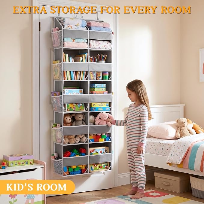 5-Tier Over Door Organizer, 10-Compartment Wide Storage Rack | 20" wide, 80 lbs for heavy family use, 10 side pockets, fits doors for closet, nursery, entryway, dorm, RV, laundry room - Image 6