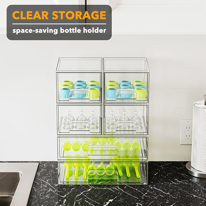 SpaceAid Bottle Storage Organizer Baby - Acrylic Bottles Station Organizer Container, Stackable Clear Drawers for Countertop, Vanity, Bathroom, Cabinet, Pantry Organization, 6 Pack, 4S2L, 15.6"H - Image 5