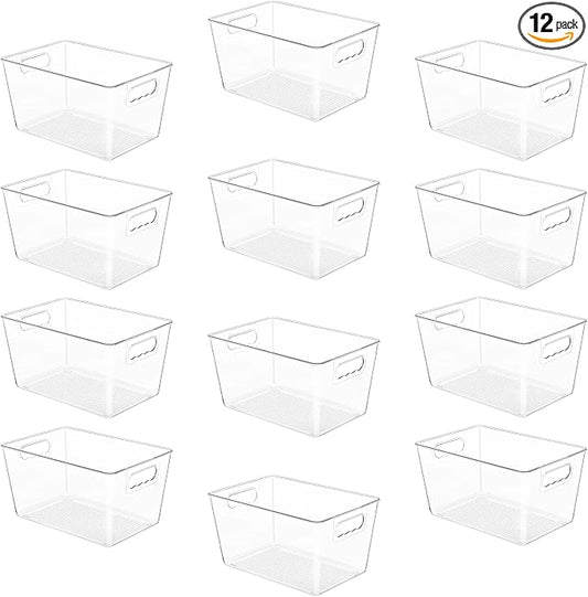 YIHONG 12 Pack Clear Storage Bins, Pantry Organizer Bins with Handle, Large | Plastic Bins, Pantry Storage Containers for Kitchen, Freezer, Cabinet, Closet, Bathroom, Under Sink Organizers and Storage by YIHONG