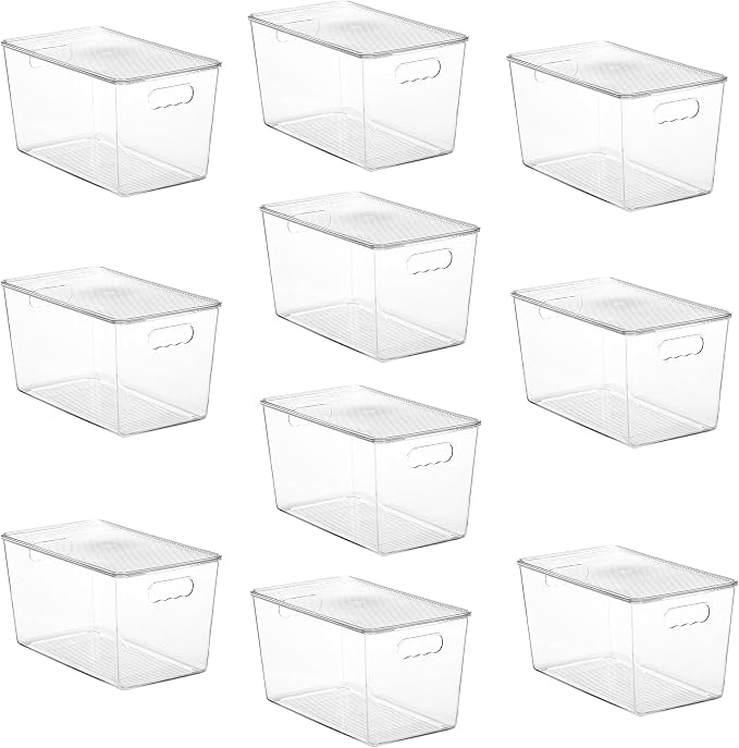Vtopmart 10 Pack Clear Stackable Storage Bins with Lids, XLarge | BPA-free Plastic, Organize Vertically, For Pantry Kitchen Fridge Cabinet Closet Bathroom, Built to Last, Easy to Move by Vtopmart