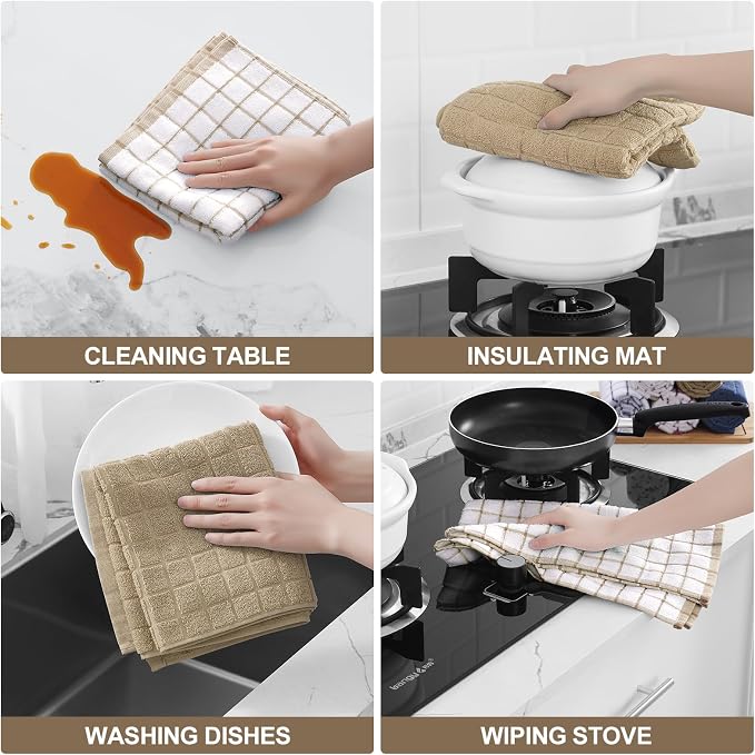 Homaxy Large Premium Cotton Kitchen Towels 16"x 28", 6 Pack, Tan | Natural Ring Spun 390 GSM Dish Towels, Super Absorbent Terry Kitchen Hand Towels, Soft Tea Towels with Hanging Loop - Image 4