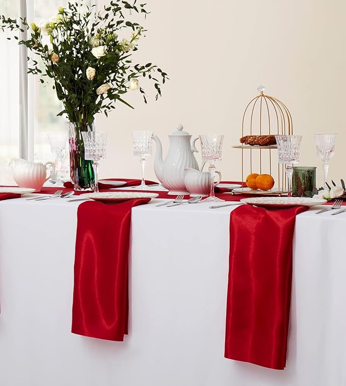 MDS® Pack of 150 Satin Napkins 12 x 12 Inch, Soft Silky Reusable Cloth Dinner Table Napkins for Wedding Décor, Reception, Birthday, Parties, Banquets, Catering, Restaurants & Hotel - Apple Red - Image 5