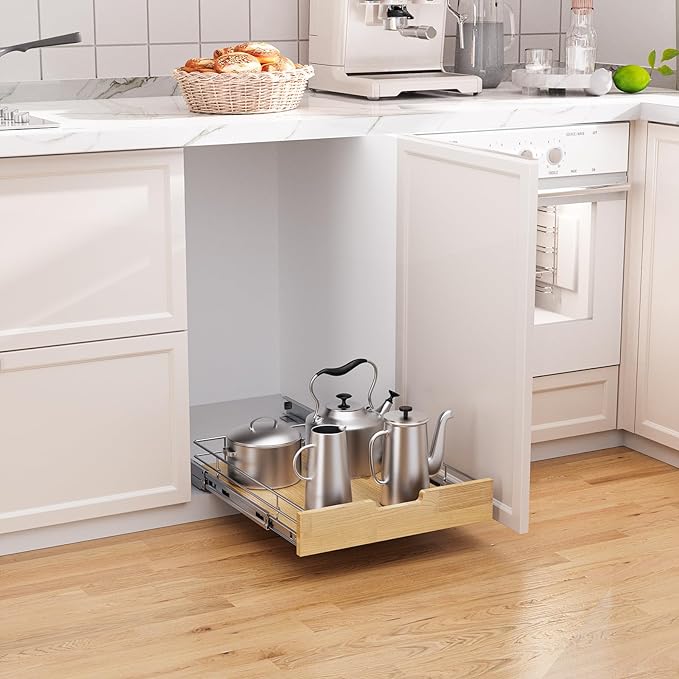 Sikarou Pull Out Cabinet Organizer 20"W x 21"D Wood and Wire Storage Shelf - Image 4