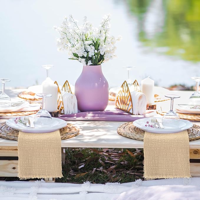 36 Pack Caramel Cloth Napkins, 12 x 12 Inch Cotton with Fringe Settings | Handmade washable reusable cotton dinner napkins in bulk for weddings, parties, rustic boho table settings - Image 4