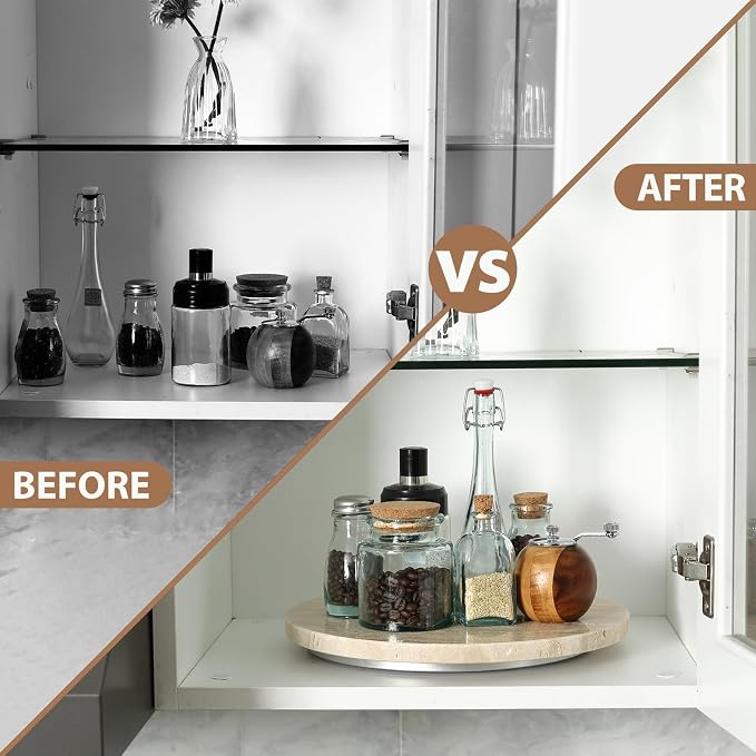Travertine Lazy Susan for Table Top, 12 in Lazy Susan Turntable Organizer for Cabinet Pantry Kitchen Countertop Fridge Bathroom Makeup Vanity Countertop - Image 5