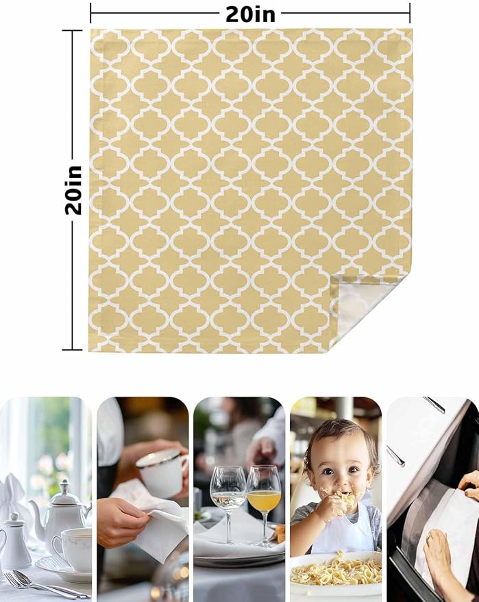 Cloth Napkins Set of 4-20x20 Inches, Yellow Moroccon Washable Reusable Table Napkins, Farmhouse Minimalist Ethnic Geometric Soft & Absortbent Dining Napkin for Party Wedding Hotel Restaurant - Image 5