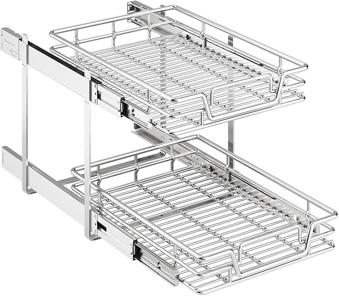 2-Tier Kitchen Cabinet Pull Out Shelf and Drawer Organizer Slide Out Pantry Storaqe Basket in Multiple Sizes (15" W x 21" D) by Unknown