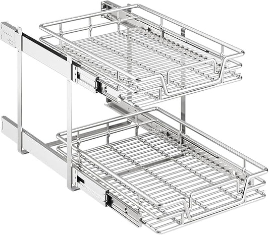 2-Tier Kitchen Cabinet Pull Out Shelf and Drawer Organizer Slide Out Pantry Storaqe Basket in Multiple Sizes (15" W x 21" D) by Unknown