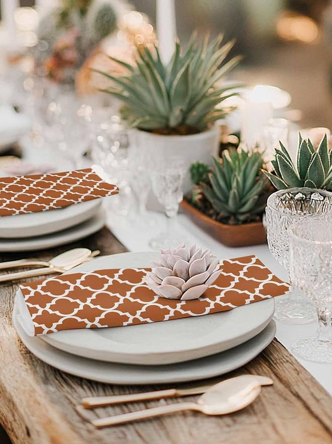 Cloth Napkins Set of 6-20x20 Inches, Orange Moroccon Washable Reusable Table Napkins, Farmhouse Country Minimalist Geometric Soft & Absortbent Dining Napkin for Party Wedding Hotel Restaurant - Image 6
