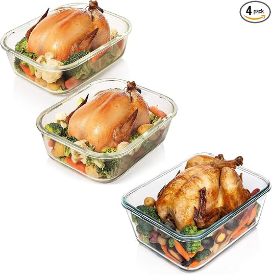 Razab 4 Pc Large Glass Food Storage Containers with Lids, Airtight, Leak Proof, BPA Free by RazabHomeGoods