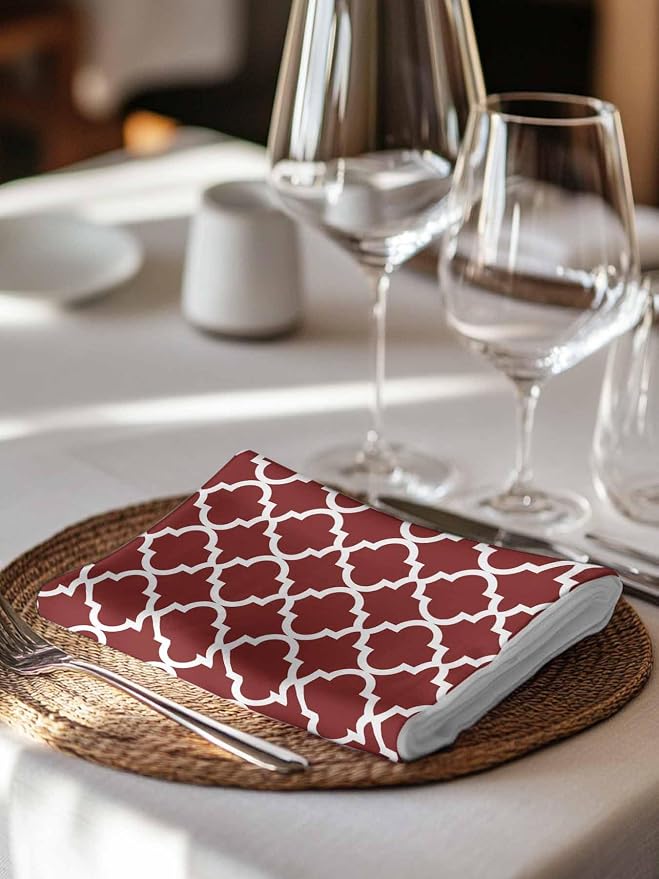 Cloth Napkins Set of 6-20x20 Inches, Red Moroccon Washable Reusable Table Napkins, Vintage Farmhouse Minimalist Motifs Art Soft & Absortbent Dining Napkin for Party Wedding Hotel Restaurant - Image 7