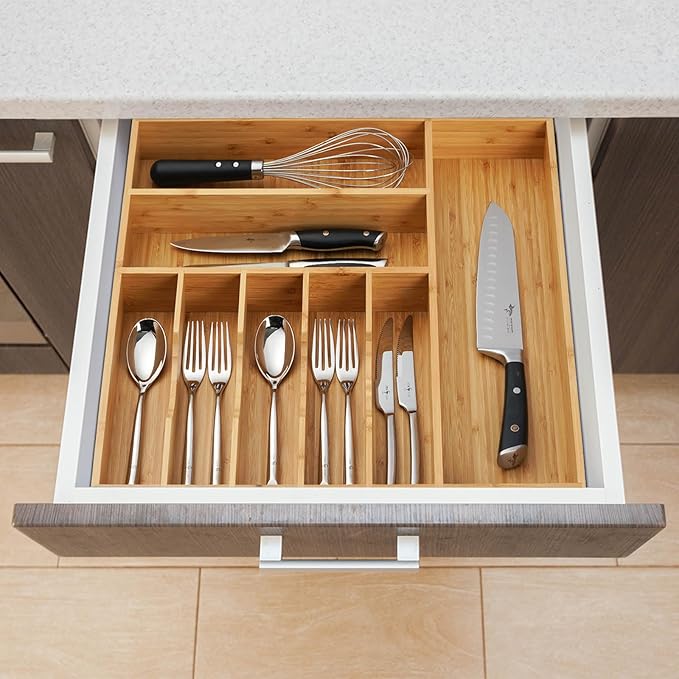 Large Kitchen Drawer Organizer, 19"x19" Silverware Utensils Organizer, 2.5" High for Large Deep Drawers, Bamboo Flatware Holder with Thick Frames, Sturdy Kitchen Organization Tray - Image 6
