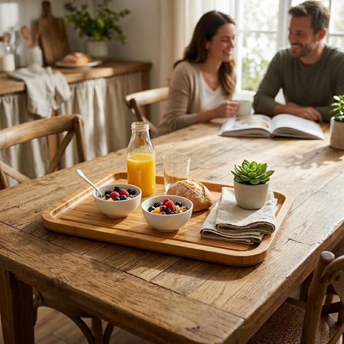 Bamber Large Size Bamboo Serving Tray, Rectangular, 15.5 x 11.8 x 0.8 Inches - Image 3