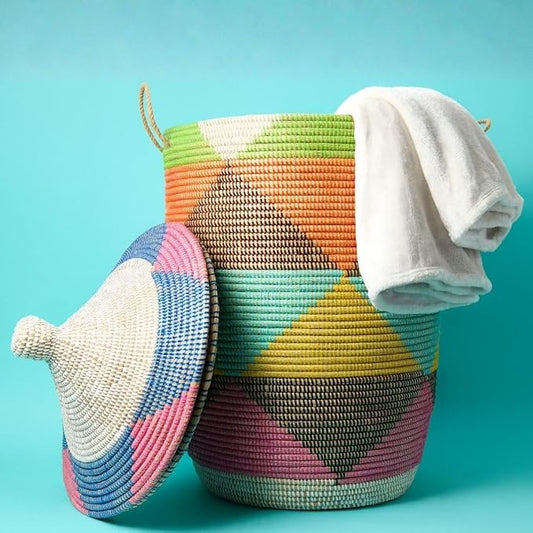 Colorful Triangles Wicker Basket for Laundry (Extra Large) by Senegalo