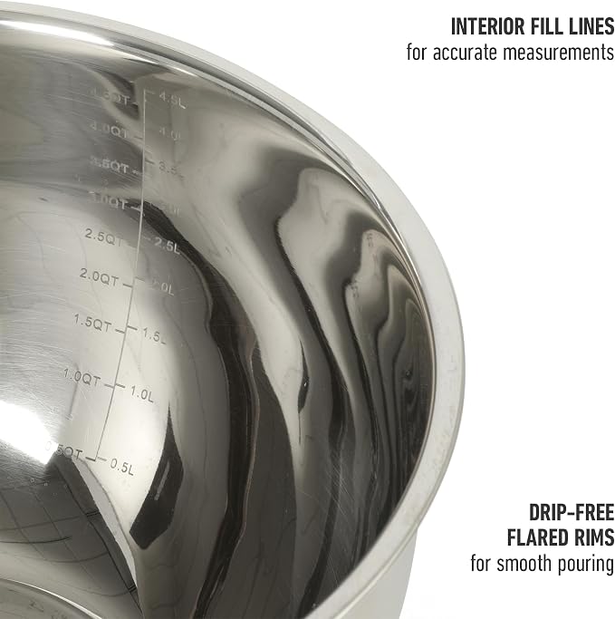 Calphalon Mixing Bowl Set, Stainless Steel Mixing Bowls With Lids, 3-Piece Stainless Steel Mixing Bowls with Glass Lids & Non-Slip Silicone Base, Prep and Storage Bowls Dishwasher Safe - Image 6