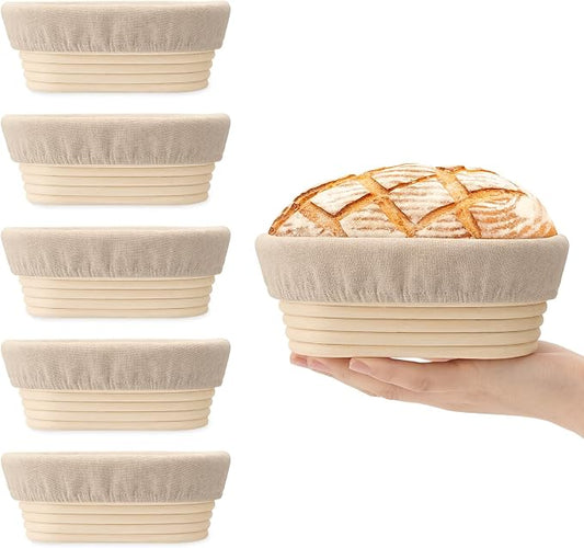 6.5 Inch Banneton Bread Proofing Basket Oval Mini Banneton Basket Set of 6, Small Sourdough Proofing Basket with Liner Rattan Sourdough Baking Supplies for Home Bread Baking by ReimagineTomorrow