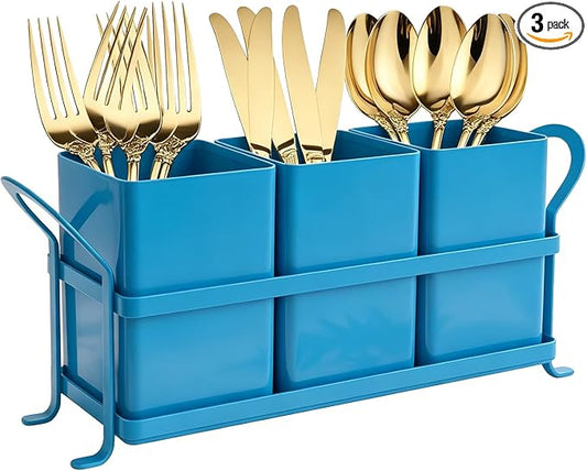 NelyBet Utensil Holder Silverware Caddy for Party Countertop, 3pcs Bins Set Silverware Caddy Organizer Holders for Spoon and Fork, Blue by NelyBet