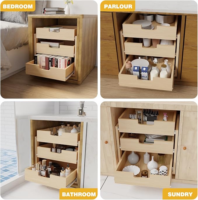 Pull Out Cabinet Organizer, 17''W×21''D×19''H Soft Close Slide Out Wooden Pull out Drawers, Three Tier Slide out Wood Cabinet Organizer, for Base Cabinet Organization in Kitchen, Pantry, Bathroom - Image 7