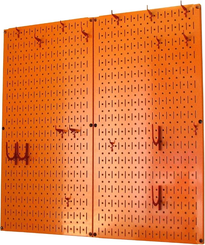 Wall Control Kitchen Pegboard Organizer Pots and Pans Storage Rack Organization Kit with Orange Pegboard and Red Accessories - Image 2