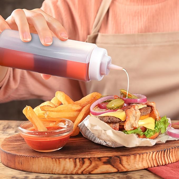 16 Pcs 32 oz Squeeze Bottle Large Plastic Wide Mouth Squeeze Bottles for Condiment Sauces Chocolate Ketchup Mustard BBQ Grill Restaurant (Clear) - Image 6