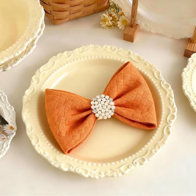 Orange Cloth Napkins Set of 4, 18 x 18 Inch | Reusable Washable Cotton Polyester Dinner Napkins Soft Luxury Elegant Fancy Jacquard Fabric Table Napkins - Image 2