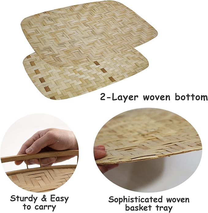 PEMAR Extra Large Bamboo Serving Trays with Handles, Set of 2 Measuring 19.3" x 13.8" Large Woven Dinner Tray, Rustic Wicker Rattan Tray Style for Eating, Bed Breakfast, Couch TV Lap Tray - Image 8