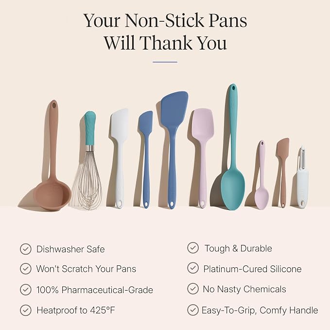 GIR: Get It Right 10-Piece Silicone Ultimate Kitchen Utensil Set – Spatulas, Ladle, Flip, Spoons, Whisk, Peeler & Spoonula – Nonstick, Non-Toxic, Heat-Resistant – Danish - Image 4