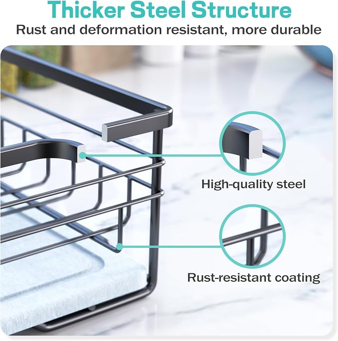 VABNEER Dish Drying Rack with Stone Drying Mat, Quick-Drying/Stainless/Super Sturdy/Space-Saving, Dish Strainers for Kitchen Counter, Escurridor de Trastes para Cocina (Black) | Quick-drying stone mat, sturdy stainless steel frame and space-saving desi... - Image 5