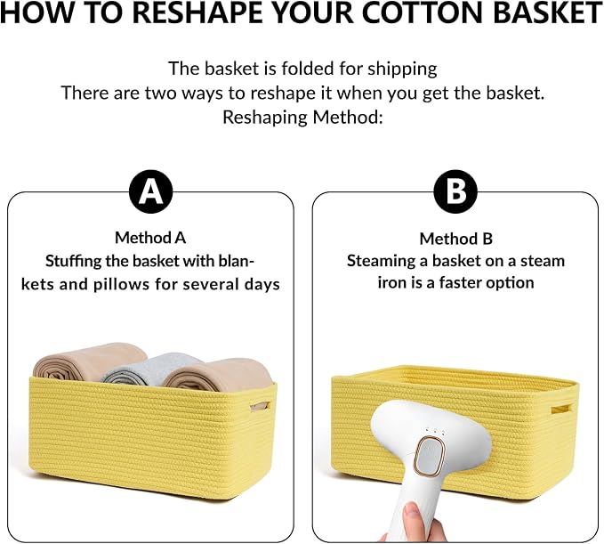 MiniArk Large Storage Baskets for Shelves, 17 x 13 x 7.5” Closet Organizers Bins for Clothes Blanket Towels, Baby Nursery, Toy Baskets Box, Woven Rope Baskets, 2 Packs Yellow - Image 7